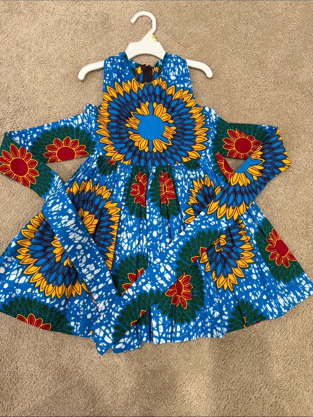 Kids Bright Blue Sunflower Print Sundress with Sash